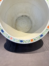 A large famille verte-style 'Flower Basket' scroll pot or fish bowl, Samson, Paris, 19th C.