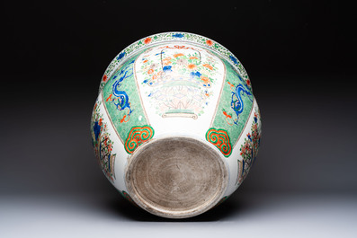 A large famille verte-style 'Flower Basket' scroll pot or fish bowl, Samson, Paris, 19th C.