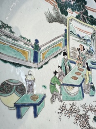 A large Chinese famille verte 'Banquet' dish, lingzhi mark, Kangxi