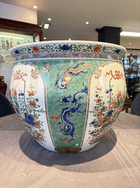 A large famille verte-style 'Flower Basket' scroll pot or fish bowl, Samson, Paris, 19th C.