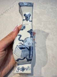 A pair of Chinese blue and white 'Antiquities' wall pocket vases, Kangxi