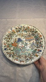 A large Chinese famille verte 'Pavilion with Birds among Flowering Branches' dish, Kangxi