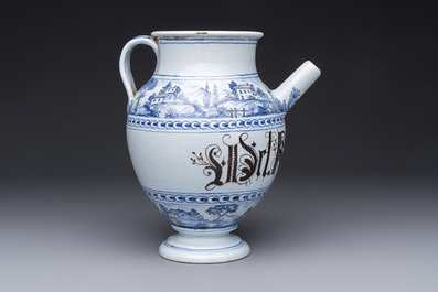 A blue and white Italian wet drug jar inscribed 'Ros. comp.', Savona, 18th C.