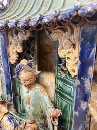 A large and fine Chinese polychrome-glazed Shiwan stoneware group of immortals, 19th C.
