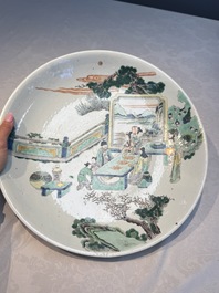 A large Chinese famille verte 'Banquet' dish, lingzhi mark, Kangxi