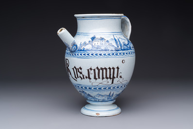 A blue and white Italian wet drug jar inscribed 'Ros. comp.', Savona, 18th C.