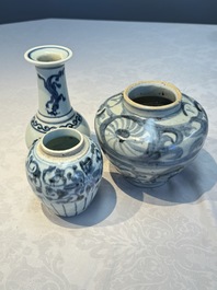 Two Chinese blue and white jars, Ming, and a Japanese blue and white vase, possibly Edo, 18th C.