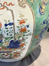A large famille verte-style 'Flower Basket' scroll pot or fish bowl, Samson, Paris, 19th C.