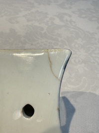 A pair of Chinese blue and white 'Antiquities' wall pocket vases, Kangxi