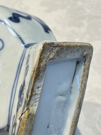A pair of Chinese blue and white 'Antiquities' wall pocket vases, Kangxi