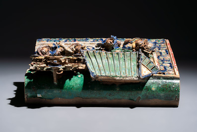 A large and fine Chinese polychrome-glazed Shiwan stoneware group of immortals, 19th C.
