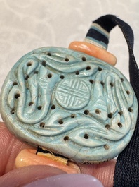 A group of ten Chinese hardstone and cherry amber carvings, 20th C.