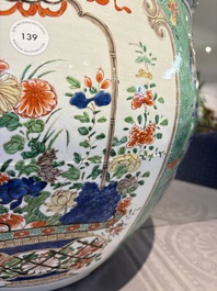 A large famille verte-style 'Flower Basket' scroll pot or fish bowl, Samson, Paris, 19th C.