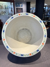 A large famille verte-style 'Flower Basket' scroll pot or fish bowl, Samson, Paris, 19th C.