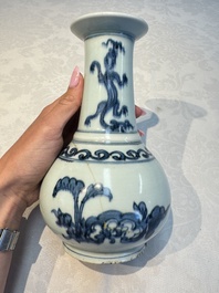 Two Chinese blue and white jars, Ming, and a Japanese blue and white vase, possibly Edo, 18th C.