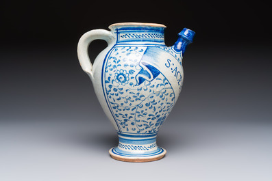 A blue and white Antwerp maiolica wet drug jar inscribed 'S ACETOSITATIS', 16th C.