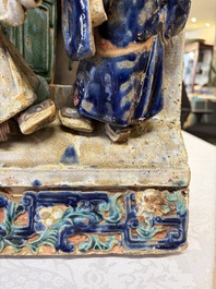 A large and fine Chinese polychrome-glazed Shiwan stoneware group of immortals, 19th C.
