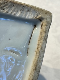 A pair of Chinese blue and white 'Antiquities' wall pocket vases, Kangxi