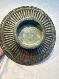 A large Chinese inscribed archaic bronze cover of a 'Gui 簋' vessel, Western Zhou