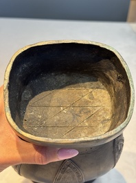 A Chinese archaistic bronze vase, 'Hu 壺', Ming