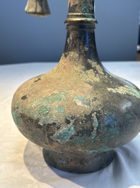 A Chinese bronze 'Garlic Head' wine vessel, 'Hu 壺', Western Han