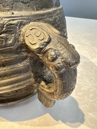 A Chinese archaic ritual tripod food vessel with Taotie design, 'Gui 簋', Western Zhou