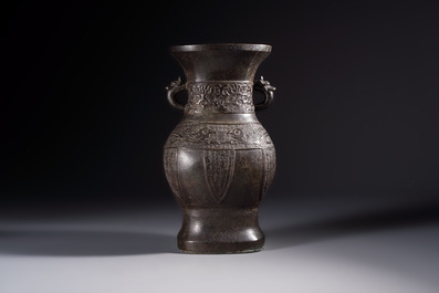 A Chinese archaistic bronze vase, 'Hu 壺', Ming