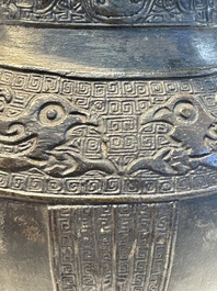 A Chinese archaistic bronze vase, 'Hu 壺', Ming