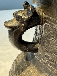 A Chinese archaistic bronze vase, 'Hu 壺', Ming