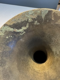 A Chinese archaistic bronze vase with Chilong design, 'Gu 觚', Ming