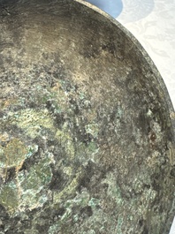 A Chinese archaic bronze food vessel and cover with 'Leiwen' and bosses design, 'Dou 豆', Eastern Zhou