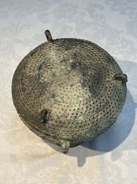 A Chinese archaic bronze food vessel and cover with 'Leiwen' and bosses design, 'Dou 豆', Eastern Zhou