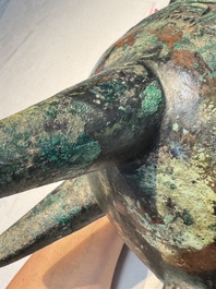 A Chinese archaic bronze ritual tripod food vessel, 'Li 鬲', early Shang