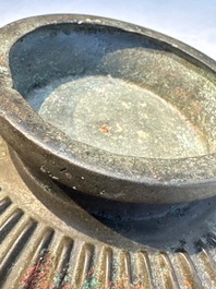 A large Chinese inscribed archaic bronze cover of a 'Gui 簋' vessel, Western Zhou