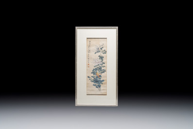Du Lingyun 杜凌雲: 'Chrysanthemum', ink and colour on paper, dated 1942