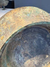A Chinese bronze 'Garlic Head' wine vessel, 'Hu 壺', Western Han