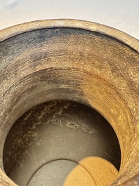 A Chinese archaistic bronze vase with Taotie handles, 'Hu 壺', Ming