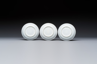 Four Chinese grisaille 'Western subject' cups and nine saucers, Qianlong