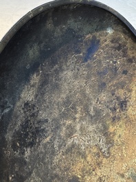 A large Chinese inscribed archaic bronze cover of a 'Gui 簋' vessel, Western Zhou