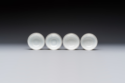 Four Chinese grisaille 'Western subject' cups and nine saucers, Qianlong