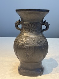 A Chinese archaistic bronze vase, 'Hu 壺', Ming