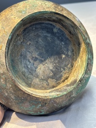 A Chinese bronze 'Garlic Head' wine vessel, 'Hu 壺', Western Han