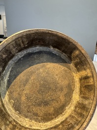 A Chinese archaistic bronze vase with Taotie handles, 'Hu 壺', Ming