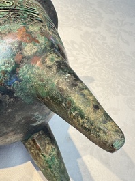 A Chinese archaic bronze ritual tripod food vessel, 'Li 鬲', early Shang