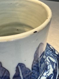 A Chinese blue and white vase and a vessel, 19th C.