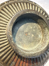A large Chinese inscribed archaic bronze cover of a 'Gui 簋' vessel, Western Zhou