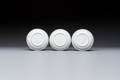Four Chinese grisaille 'Western subject' cups and nine saucers, Qianlong