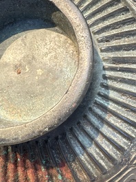 A large Chinese inscribed archaic bronze cover of a 'Gui 簋' vessel, Western Zhou