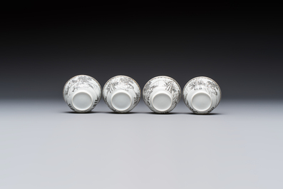 Four Chinese grisaille 'Western subject' cups and nine saucers, Qianlong
