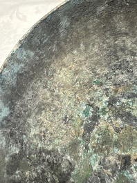 A Chinese archaic bronze food vessel and cover with 'Leiwen' and bosses design, 'Dou 豆', Eastern Zhou